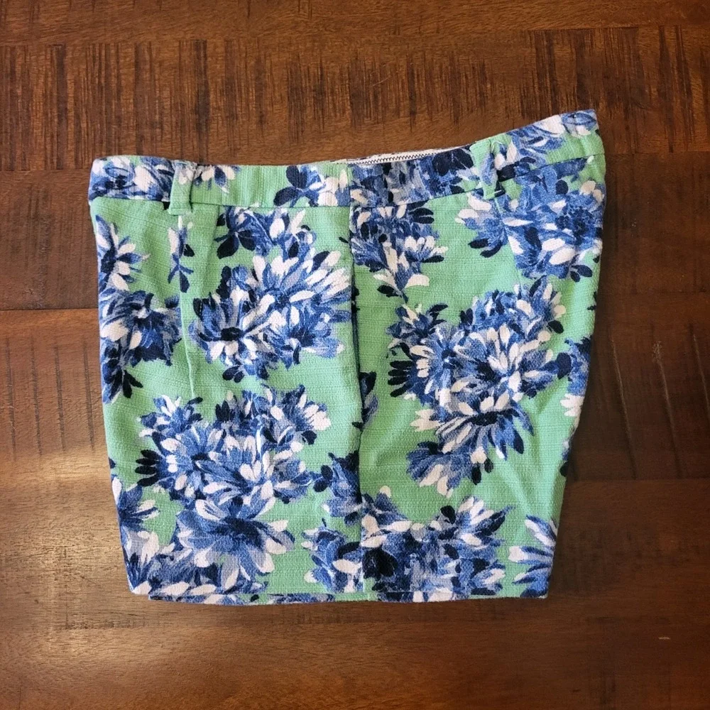 J.Crew Green Blue Floral High Waisted Shorts Womens Size 6 Summer Casual